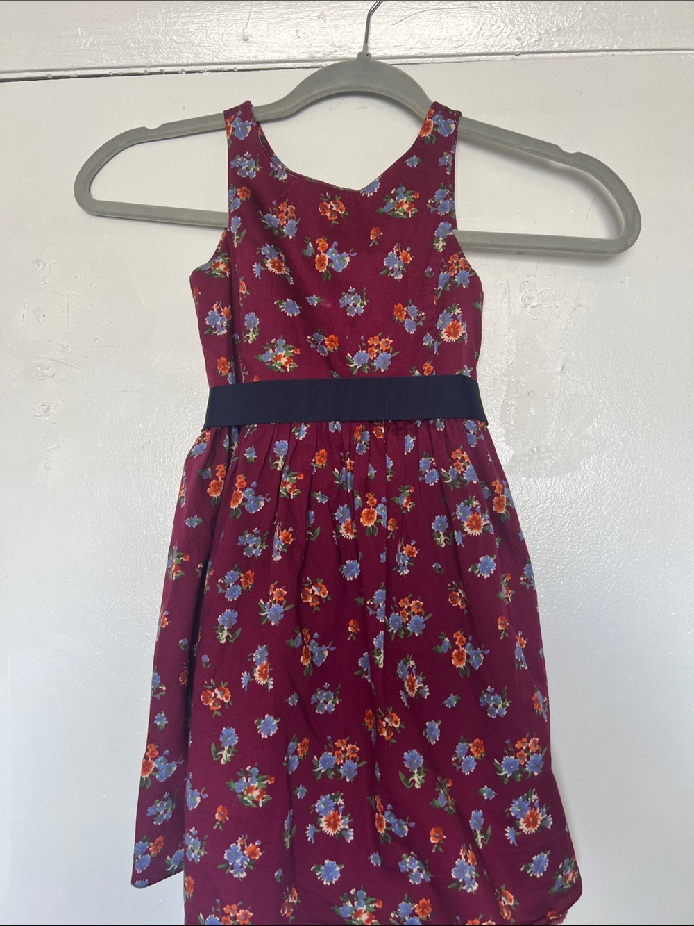 Ralph Lauren Girls' Burgundy Floral Belted Dress sz3T